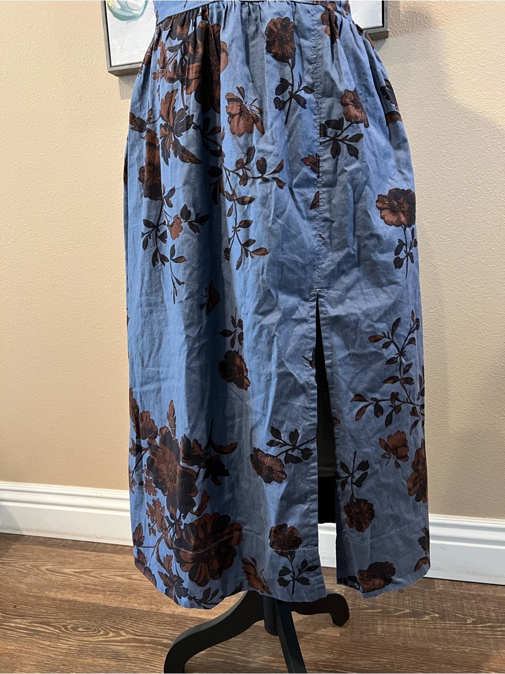Free People Blue Floral Midi Dress with Brown Blooms - Picture 2 of 13